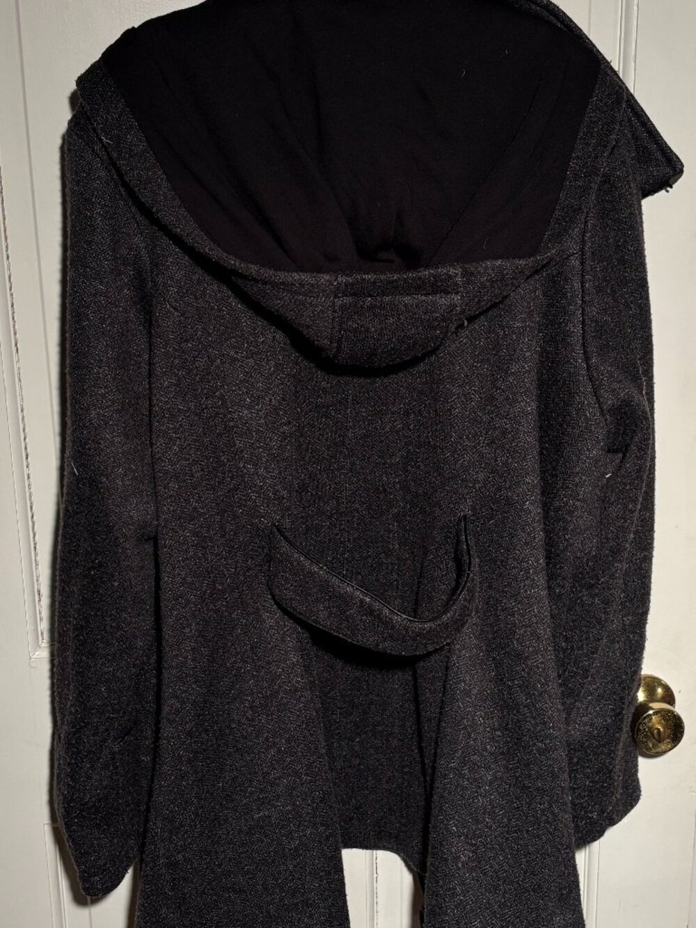 Apt. 9 Plus Size 2X Charcoal Herringbone Wool Blend Zip-Up Coat - Removable Hood